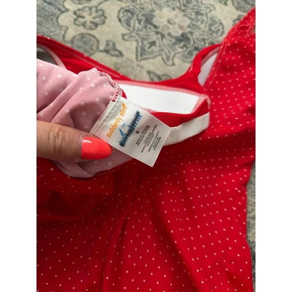 Suddenly Slim Catalina Red Polka Dot One Piece Swimsuit